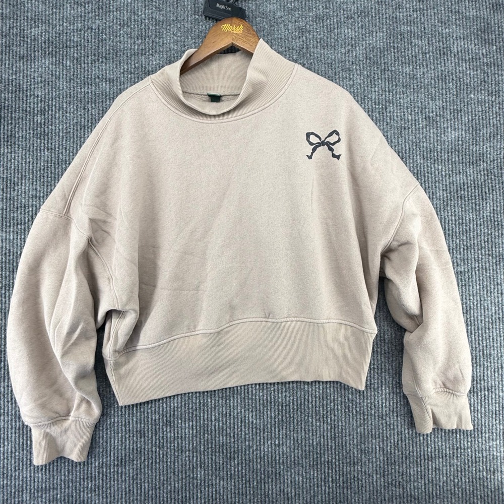 Wild Fable Sweatshirt Womens XL Tan‎ Good Bow Mock Neck Cropped Pullover